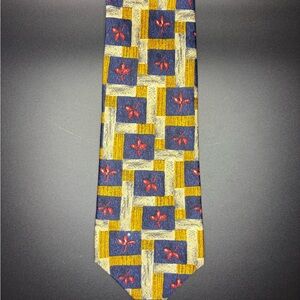 Fumagalli’s Italy Silk Tie Blue Gold Red Geometric Floral Luxury Mens Designer